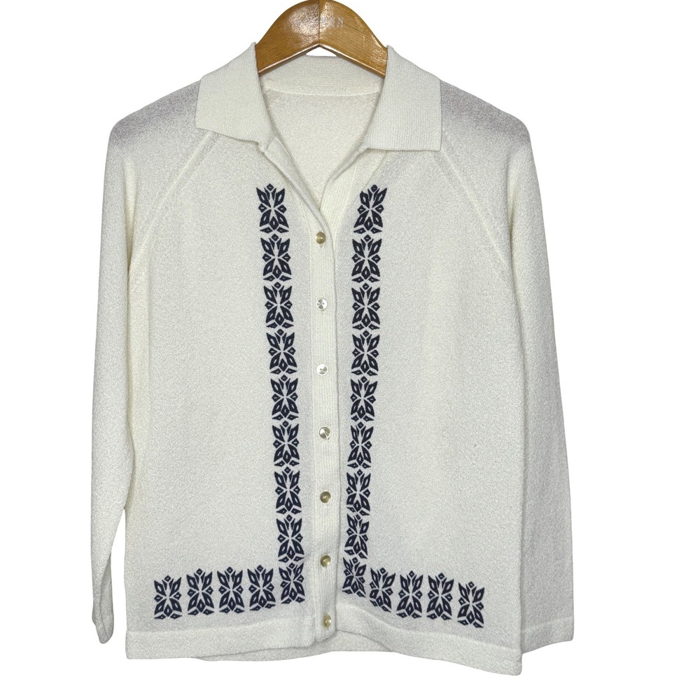Vintage '60s Talbott Traveler Dacron‎ Cardigan Cream/Blue Small